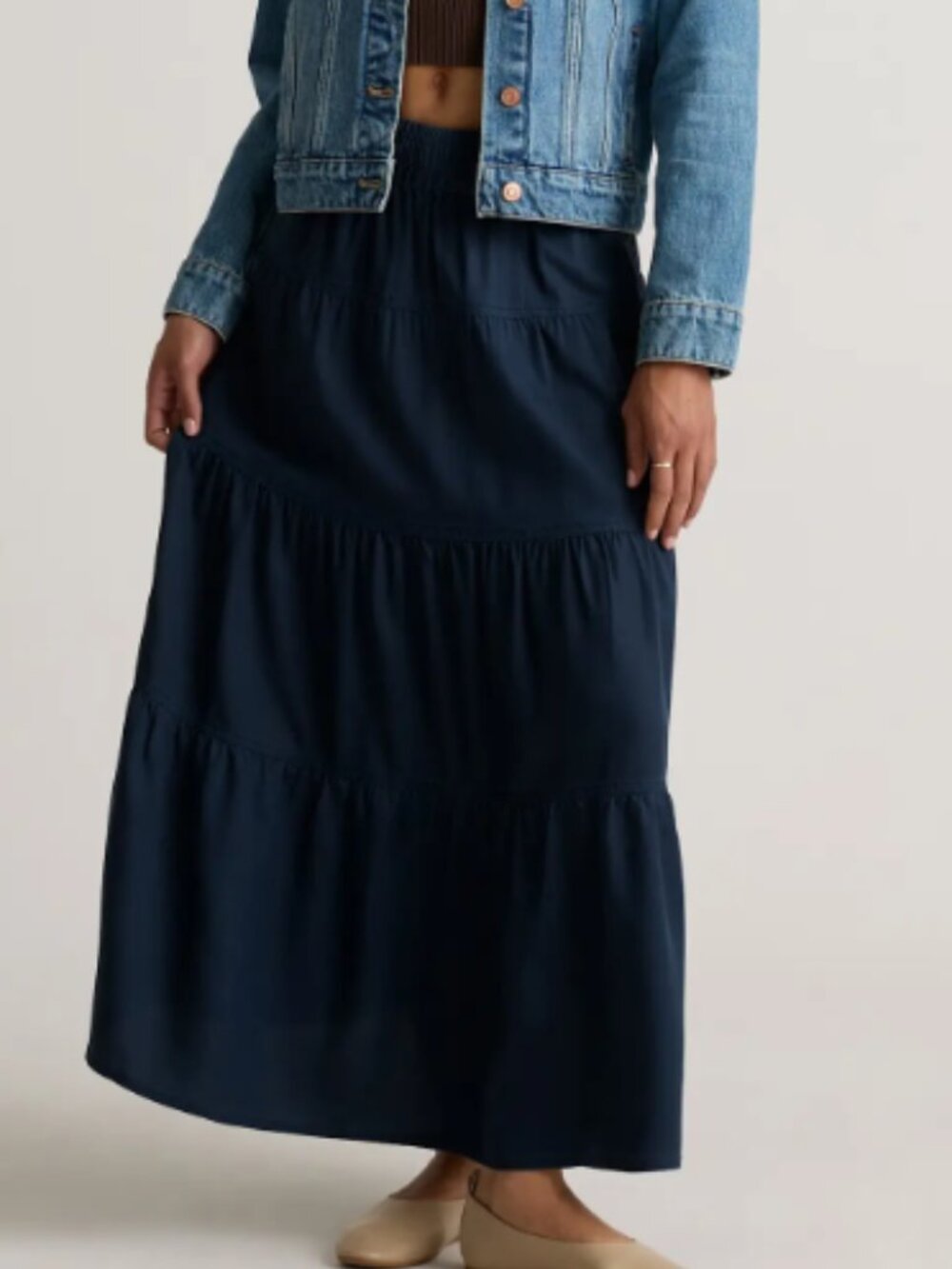 Quince Vintage Wash Tencel Tiered Maxi Skirt Blue - Small